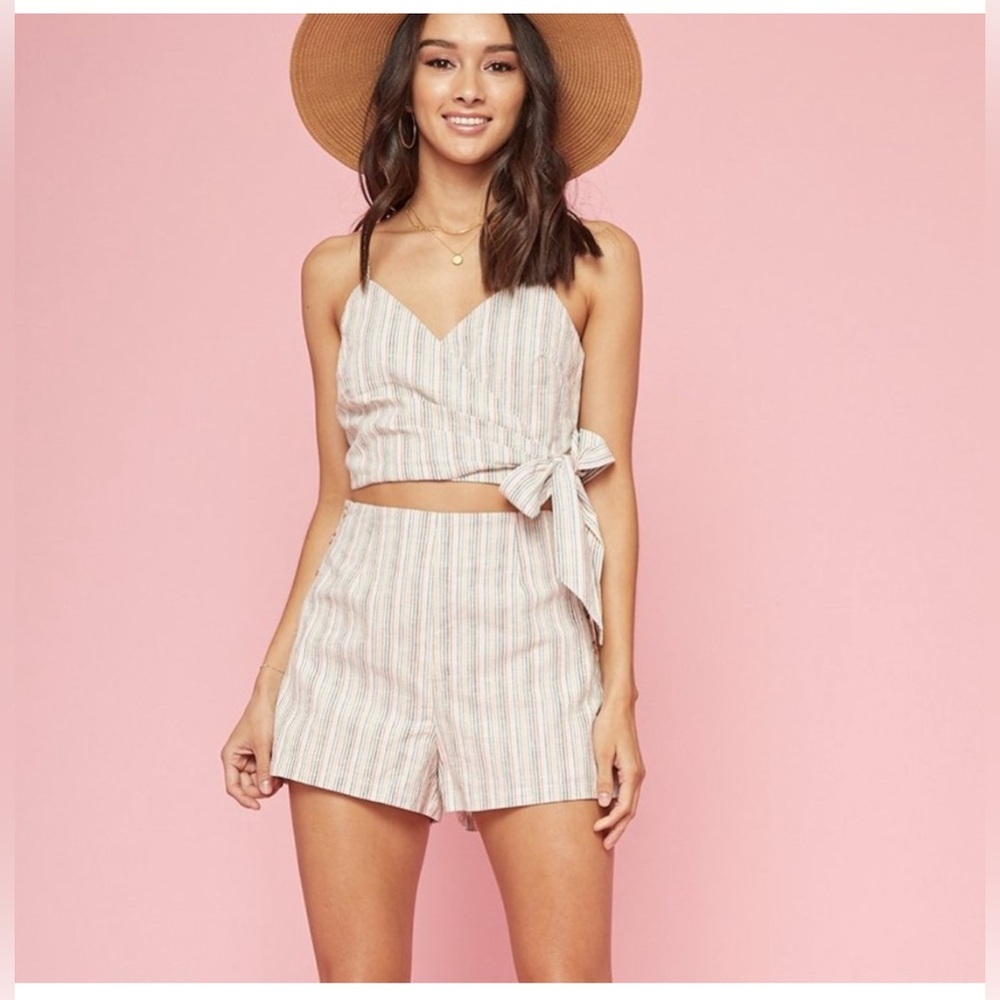 Lost + Wander High Rise Hermosa Cotton/Linen Multicolor Striped Shorts Classic